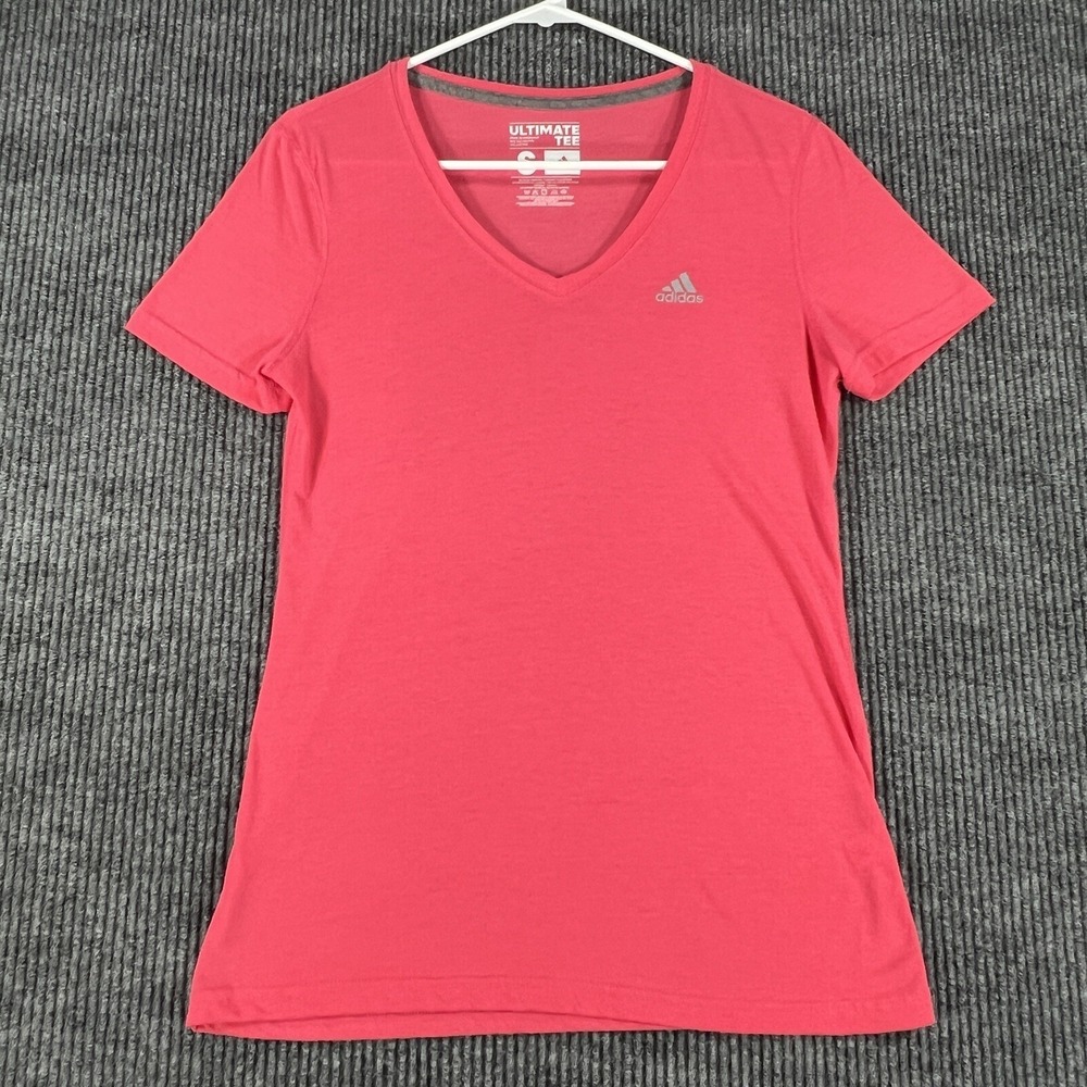 Adidas Shirt Womens Small Pink Short Sleeve V‎ Neck Lightweight Active